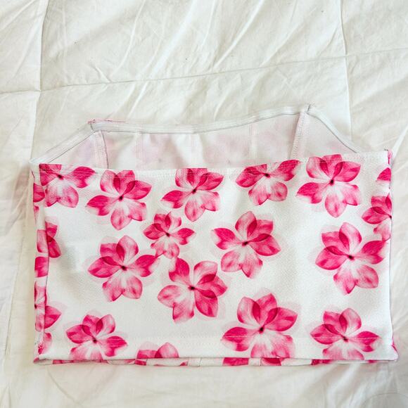 NWOT SHEIN Soleia Floral Print Cropped Tube Top Size Small Pink White Bustier - Picture 3 of 4